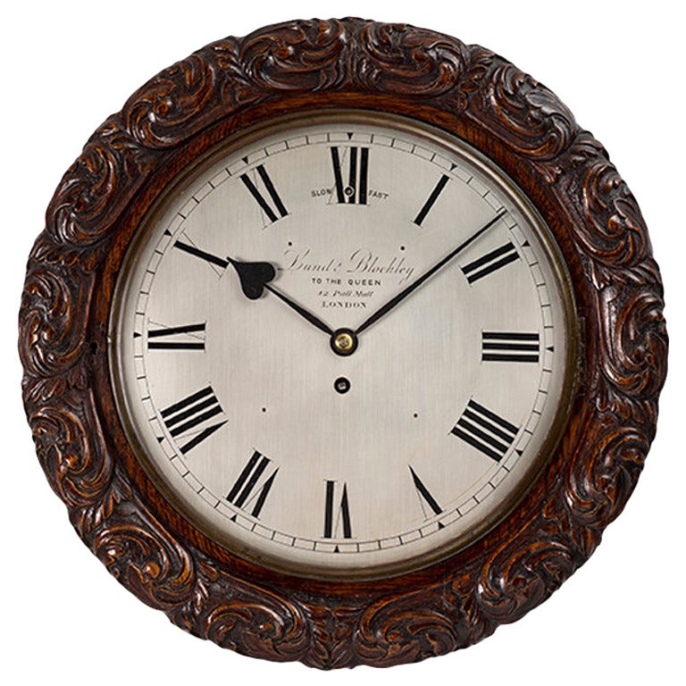 Victorian Antique Oak Cased Wall Clock by Lund & Blockley of London For Sale