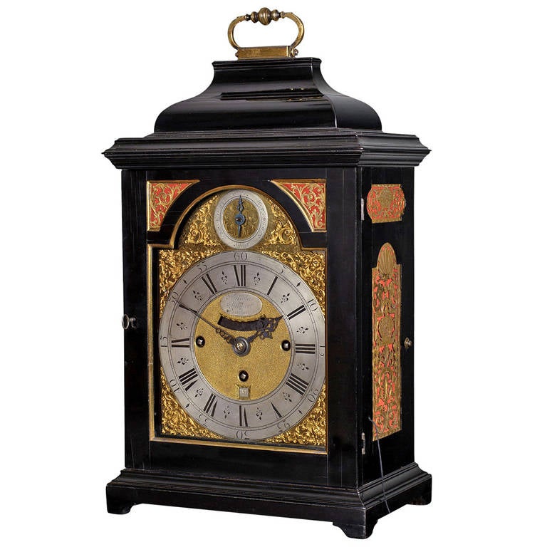 II Period Antique Ebony Bracket Clock by Nicholas Lambert