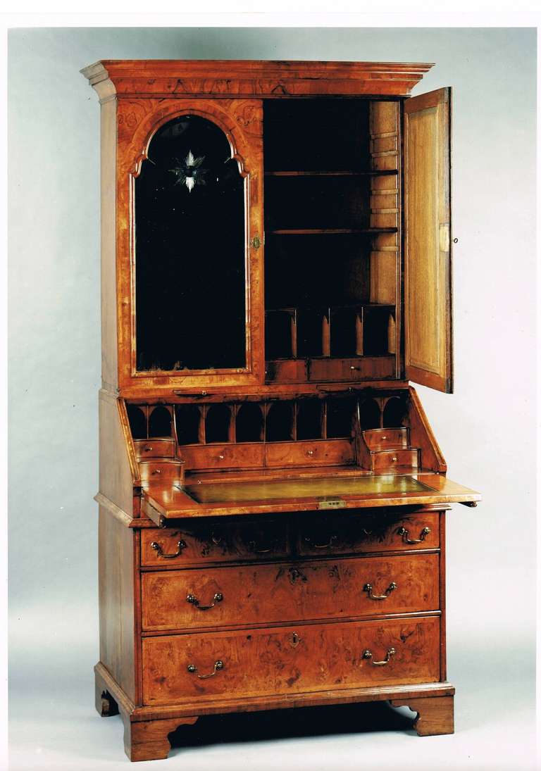 Georgian George I Period Walnut Bureau Bookcase
