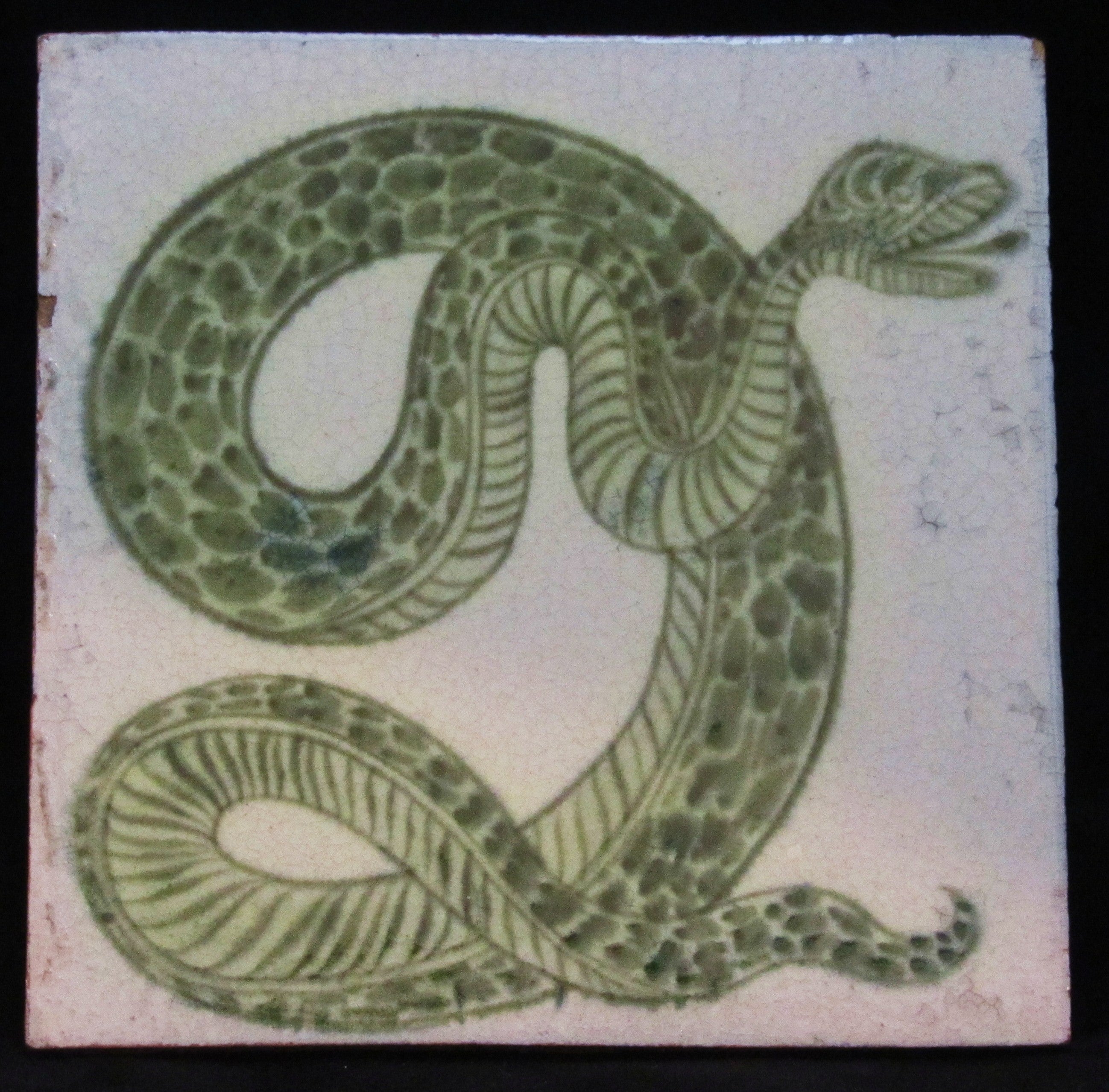 William De Morgan tile decorated with a serpant. For Sale