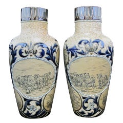 Antique Pair of Doulton Lambeth Vases 