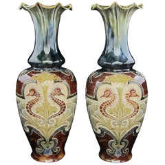 Pair of Large and Unusual Doulton Lambeth Vases 