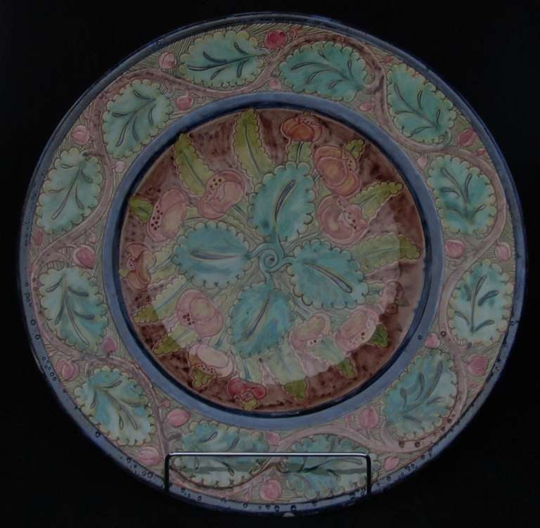 Della Robbia Charger decorated with stylised Tulips by Charles Collis. 