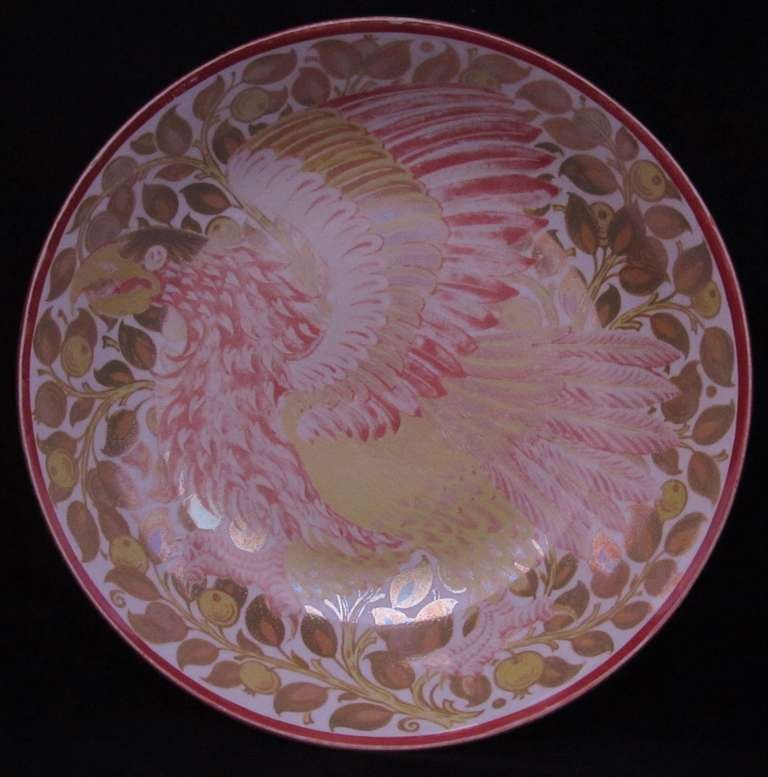 William De Morgan Plaque decorated with an Eagle in a Golden Lustre Glaze by Charles Passenger. 
