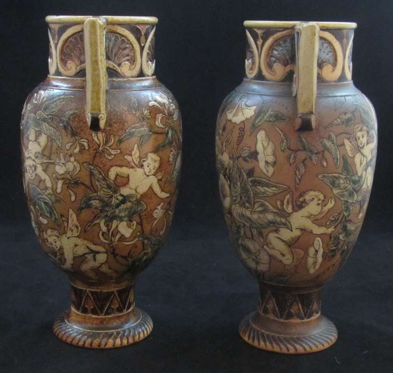 British Pair of Martin Brothers Vases For Sale