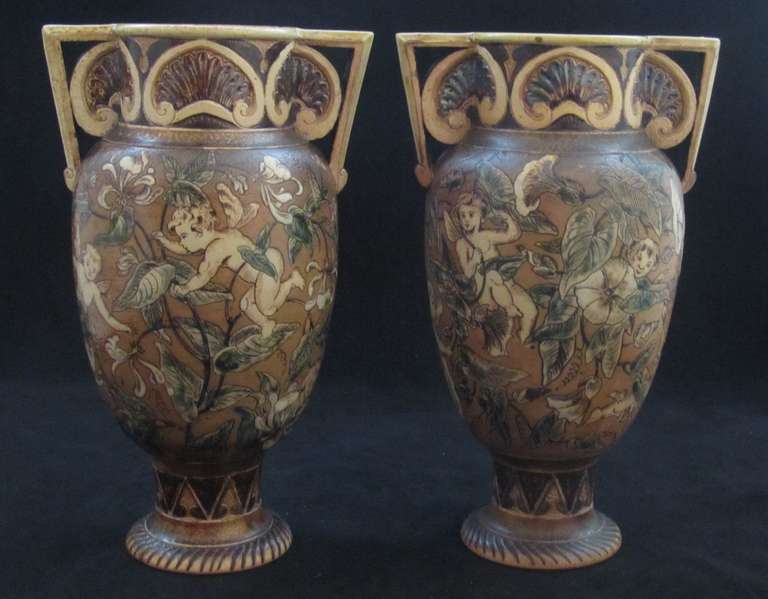 Pair of Martin Brothers Vases In Excellent Condition For Sale In Gloucestershire, GB