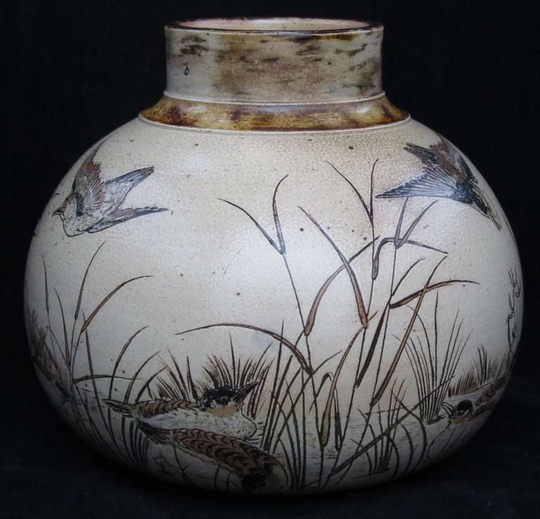 British Martin Brothers Vase decorated with Birds