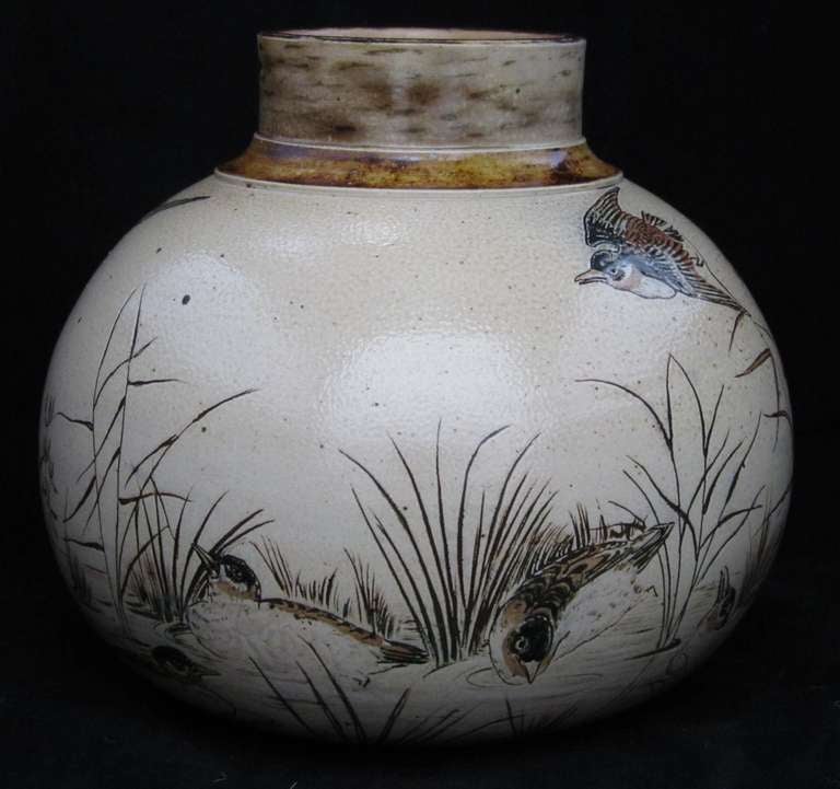 19th Century Martin Brothers Vase decorated with Birds