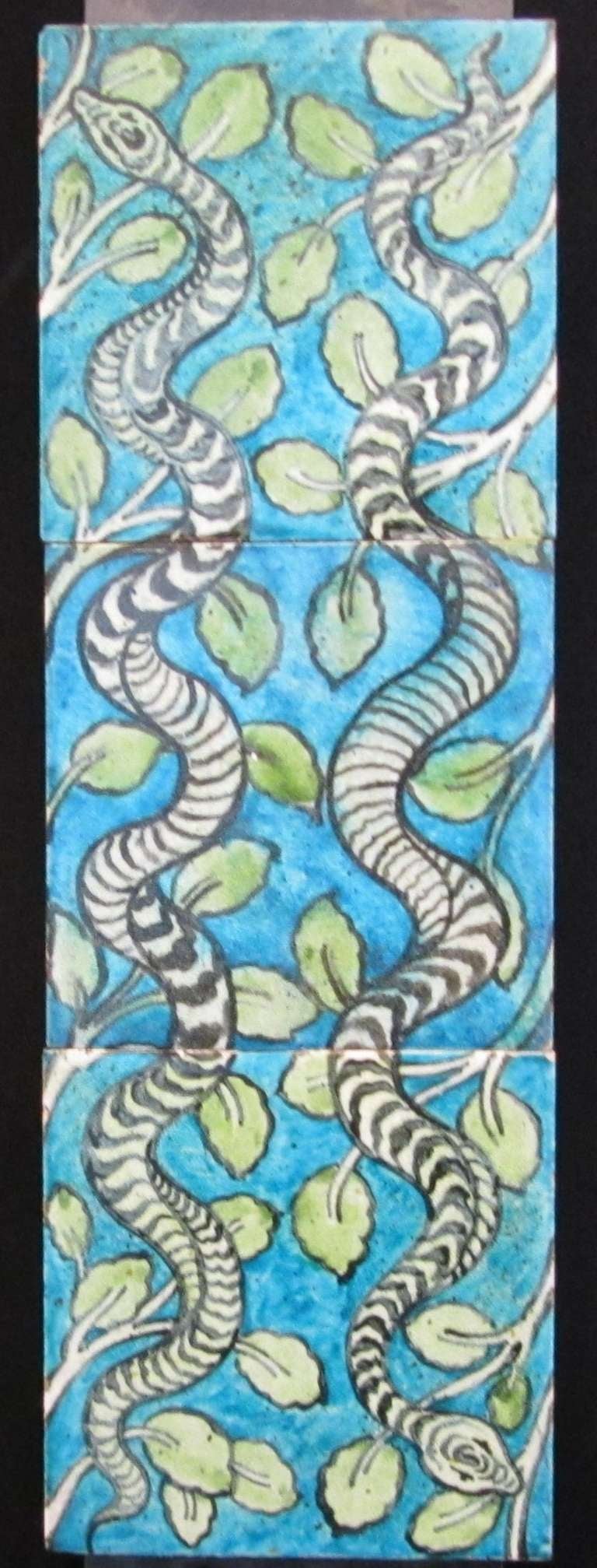 William De Morgan serpent tile panel consisting of 3 6