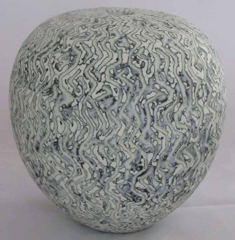 Peter Beard Stoneware Vase Decorated with Bone China and Slip Glazes