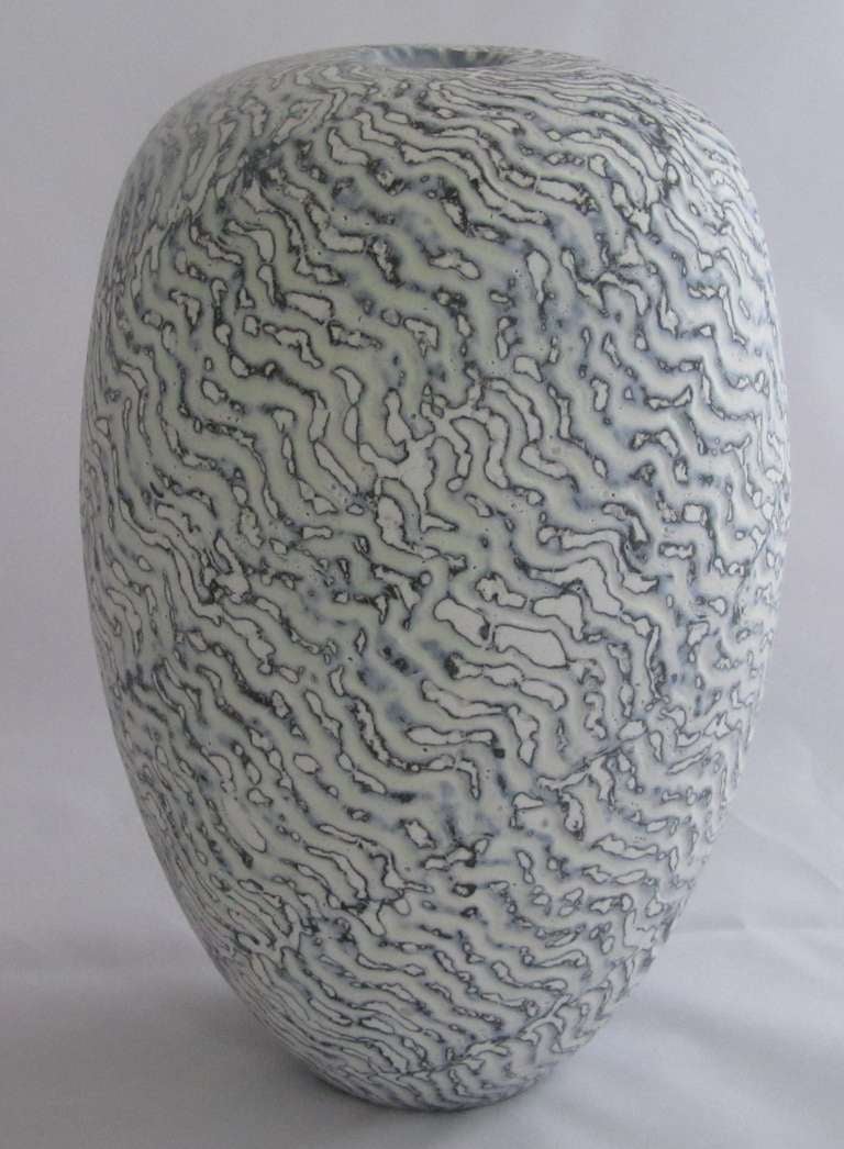 Peter Beard Stoneware Vase Decorated with Bone China and Slip Glazes