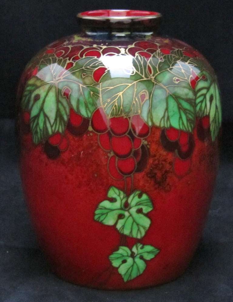 Royal Doulton Flambe Vase decorated with Gilded Fruit by Nixon