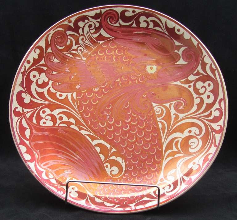 William De Morgan Ruby Lustre Charger decorated with a Fish.(Unmarked) see Greenwood's 