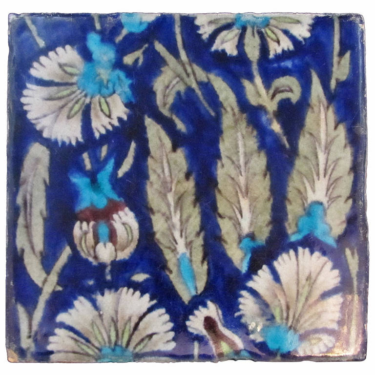 William De Morgan Persian Tile Decorated with Persian Flowers For Sale