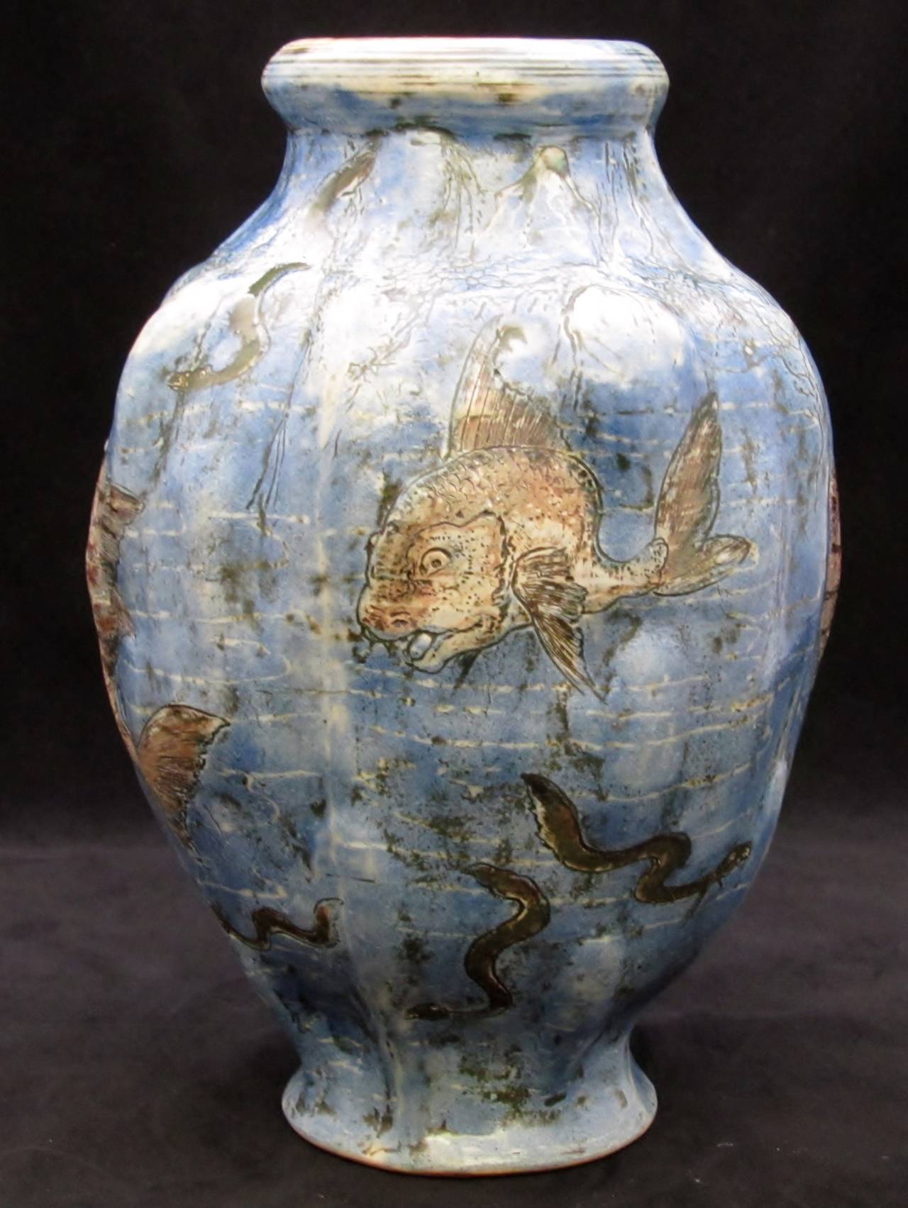 Martin Brothers Gourd Vase Decorated with Grotesque Fish