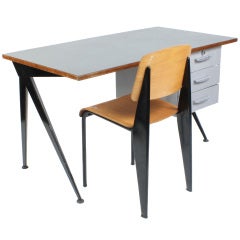 Jean Prouvé Desk 'Compas' and Chair 'Métropole', 1950's