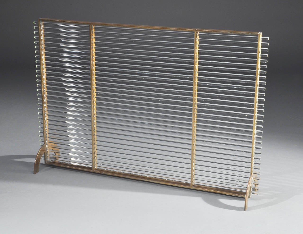 Art Deco Brass and Glass Modernist Fire Screen Attributed to Boris Lacroix, circa 1930