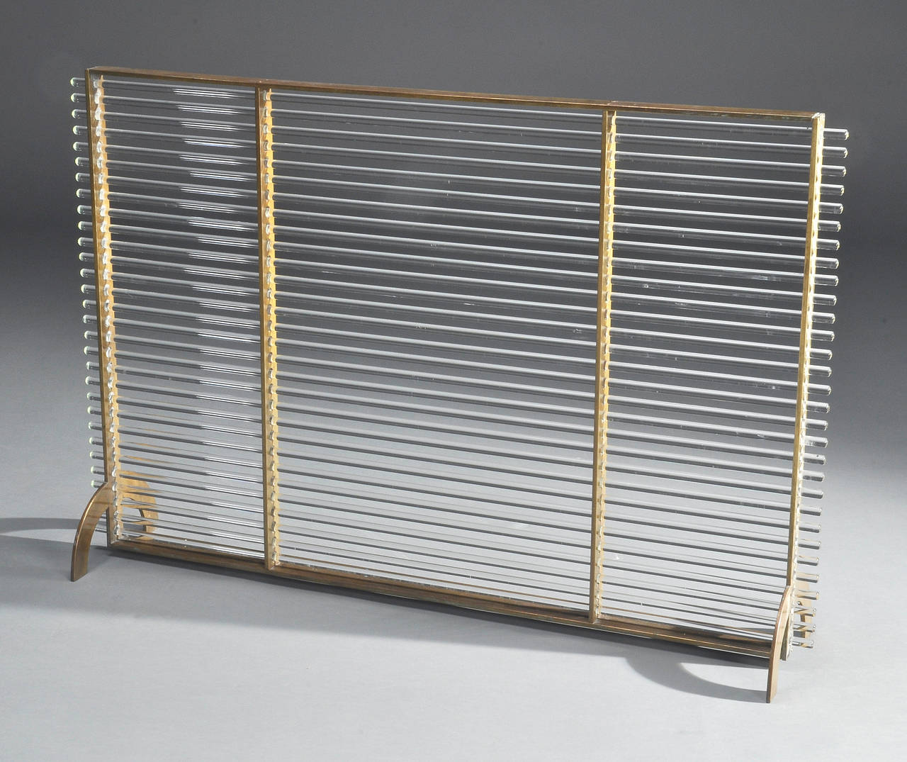 French Brass and Glass Modernist Fire Screen Attributed to Boris Lacroix, circa 1930