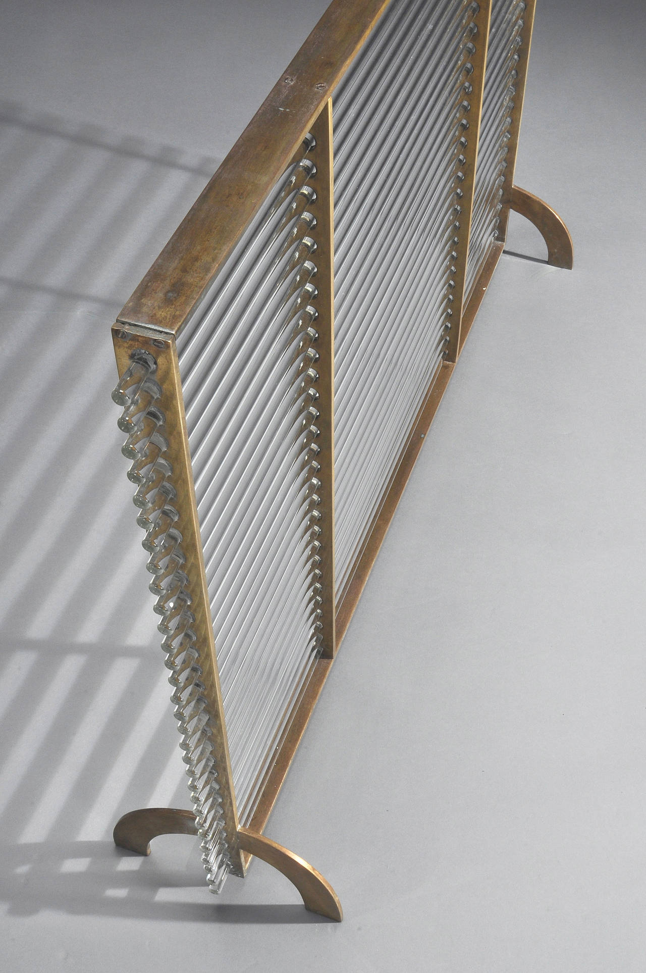 Brass and Glass Modernist Fire Screen Attributed to Boris Lacroix, circa 1930 2