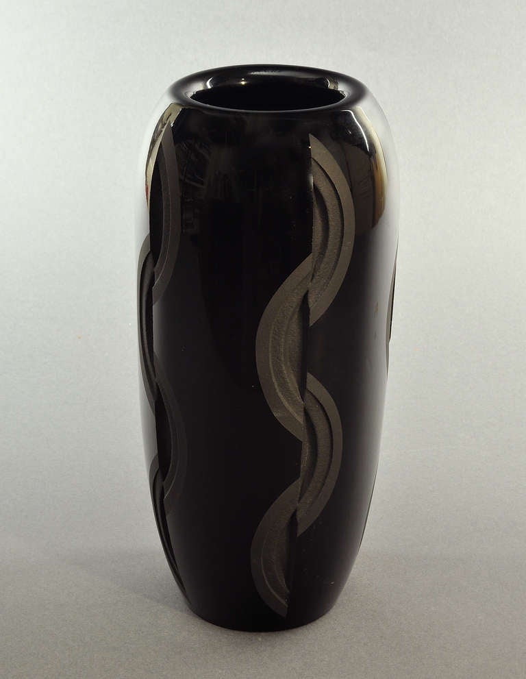 Mid-20th Century Jean Luce Geometric Black Etched Vase Circa 1930 For Sale