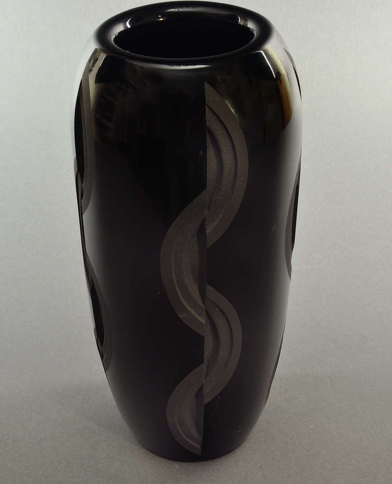 Jean Luce Geometric Black Etched Vase Circa 1930 For Sale 1