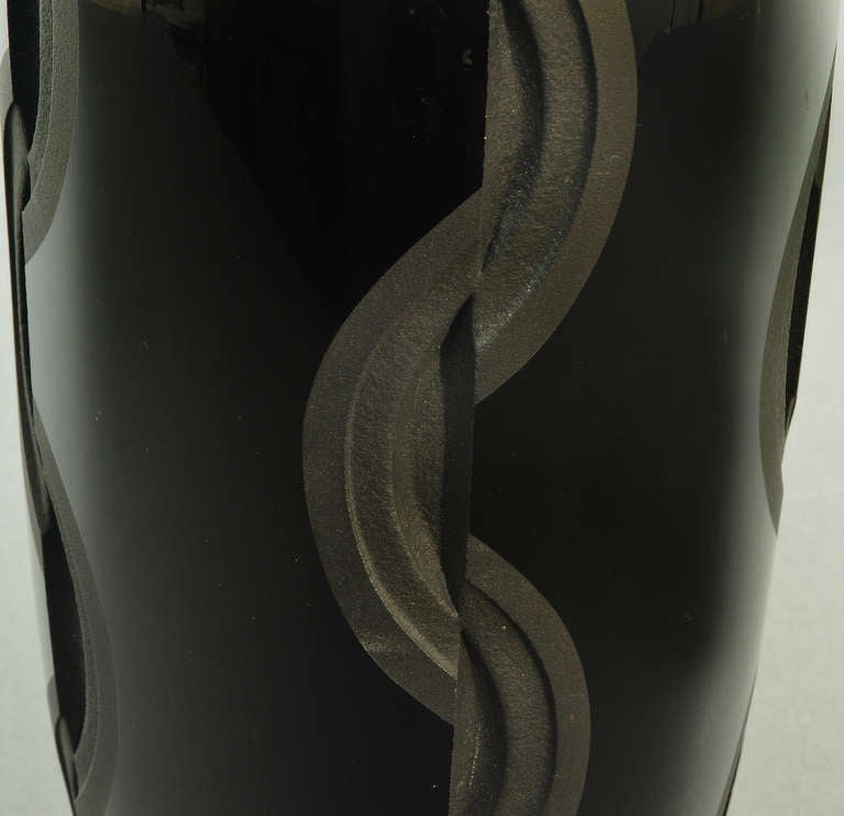 Jean Luce Geometric Black Etched Vase Circa 1930 For Sale 2