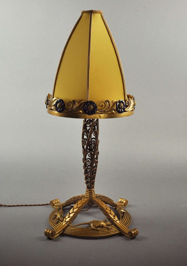 Art Deco Rare Adalbert Szabo Wrought Iron & Enameled Table Lamp Circa 1920 For Sale