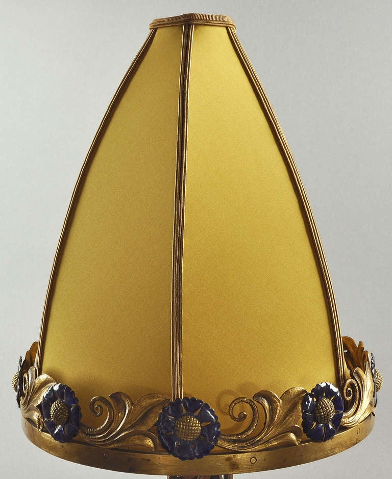20th Century Rare Adalbert Szabo Wrought Iron & Enameled Table Lamp Circa 1920 For Sale