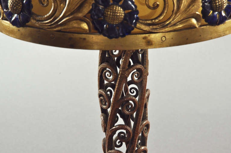 Rare Adalbert Szabo Wrought Iron & Enameled Table Lamp Circa 1920 For Sale 1
