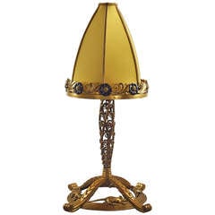 Rare Adalbert Szabo Wrought Iron & Enameled Table Lamp Circa 1920