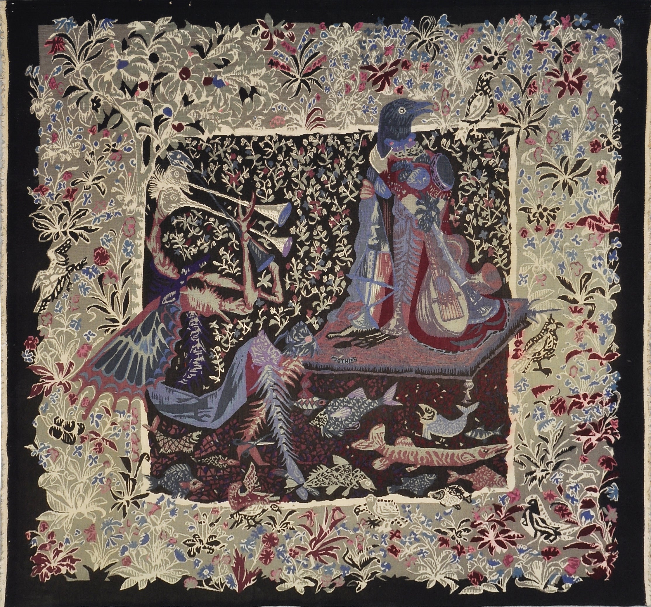 Pierre Pothier Rare Surrealist Aubusson Tapestry Circa 1940 For Sale