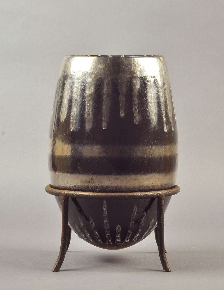 Art Deco Jean Besnard Large Ceramic Vase Circa 1930 For Sale