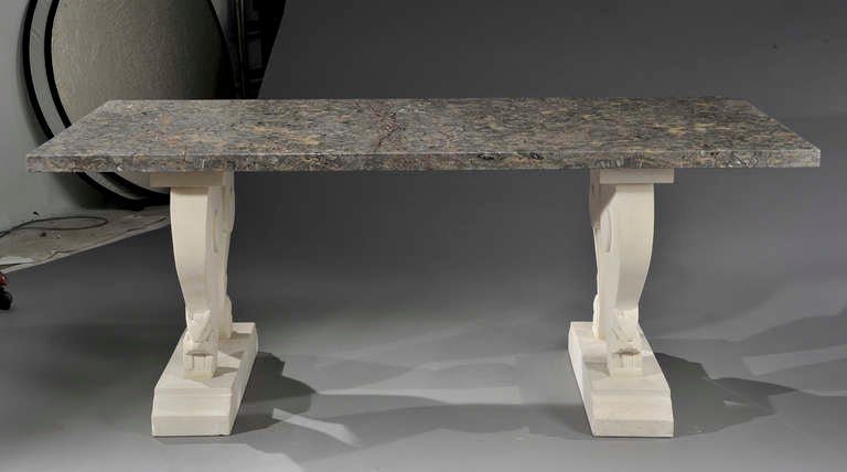 Art Deco Dining Room Table in Stone and Marble, circa 1930 For Sale