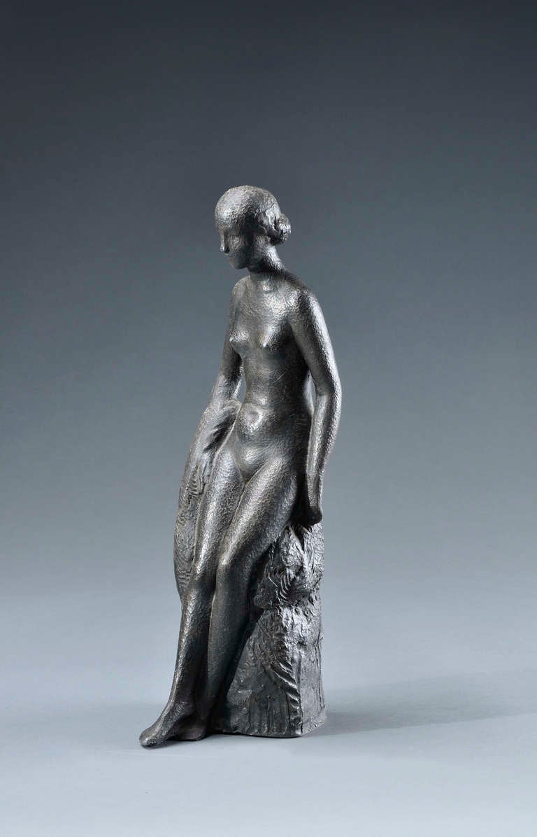 Mid-20th Century Henry Parayre -Rare Sculpture in hammered melted lead dated 1930 For Sale