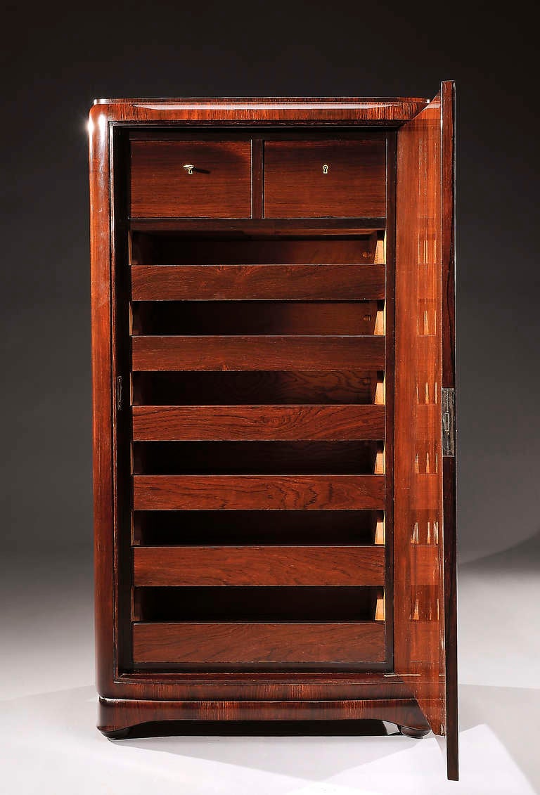 French Jules Leleu - Rare rosewood veneer Armoire circa 1925 For Sale