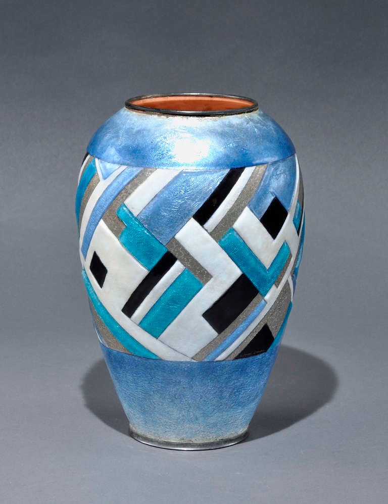 Camille Faure - Rare And Large Enameled Modernist Vase In Good Condition In Paris, FR