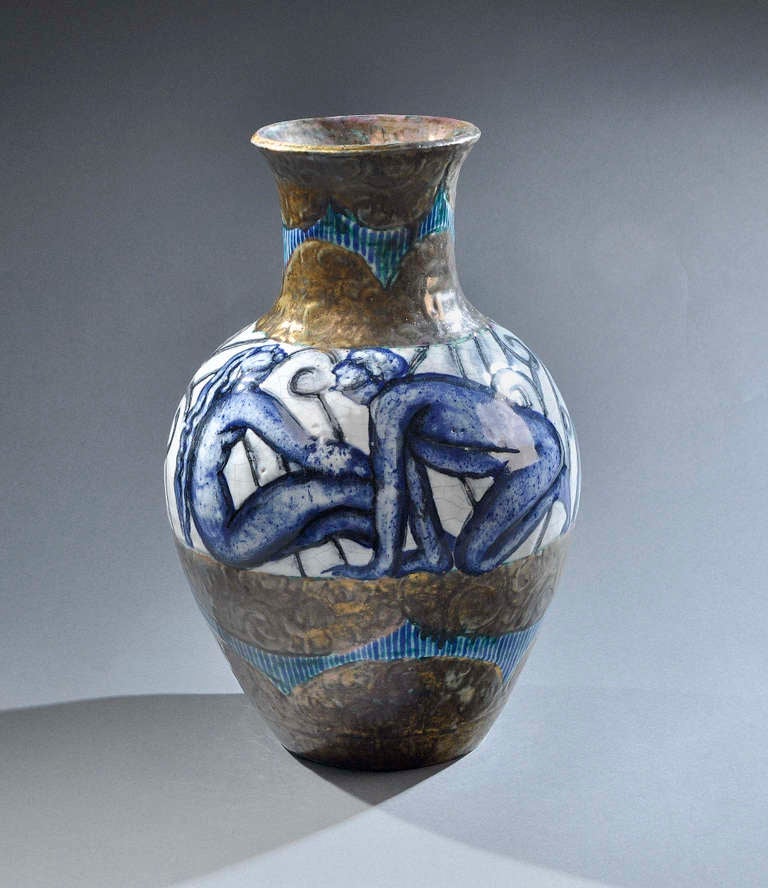 Art Deco Edouard Cazaux - Rare Earthenware Vase Circa 1930 For Sale