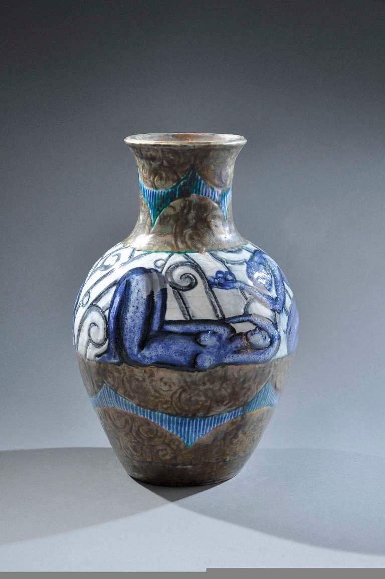 French Edouard Cazaux - Rare Earthenware Vase Circa 1930 For Sale