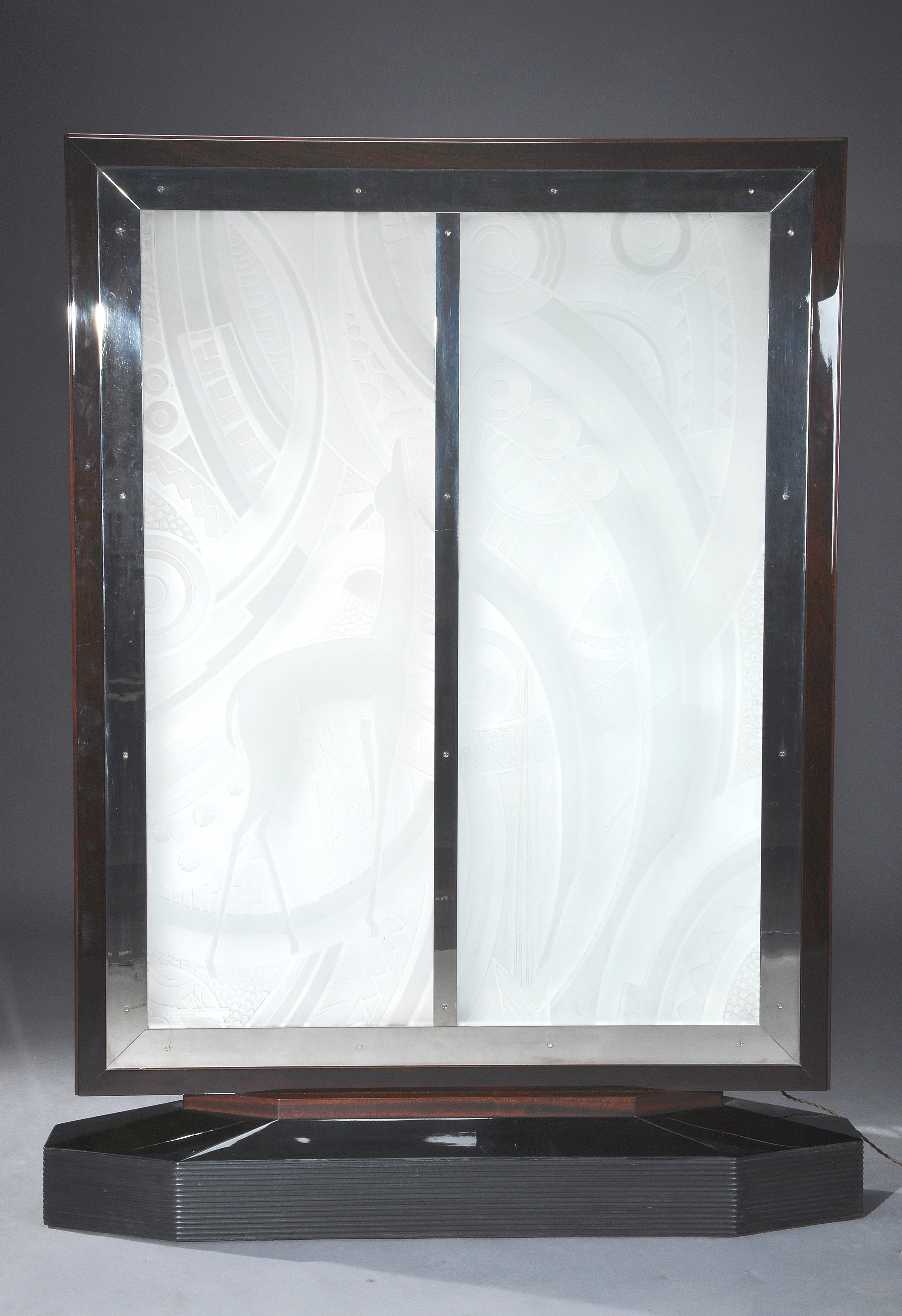 Gaetan Jeannin - Rare Illuminated Screen in Etched Glass - Ca. 1930 For Sale
