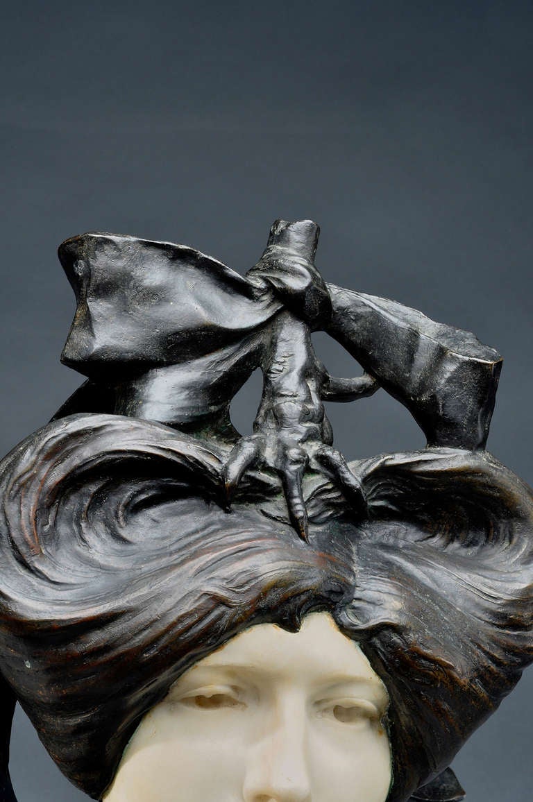 DANTE SODINI «Frangar non flectar» Bronze and marble Circa 1900 In Good Condition For Sale In Paris, FR