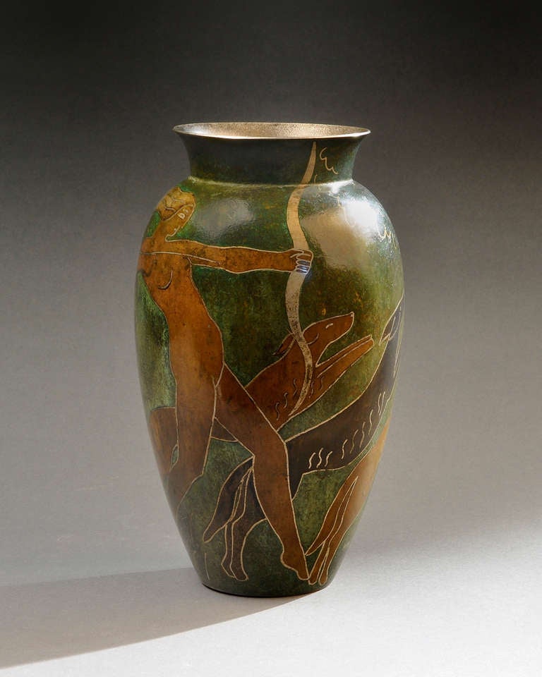 Art Deco Paul Mergier - Dinanderie Vase Circa 1930 For Sale