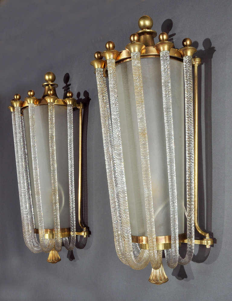 French Important Pair Of Sconces by Véronèse & Attributed To Jules Leleu