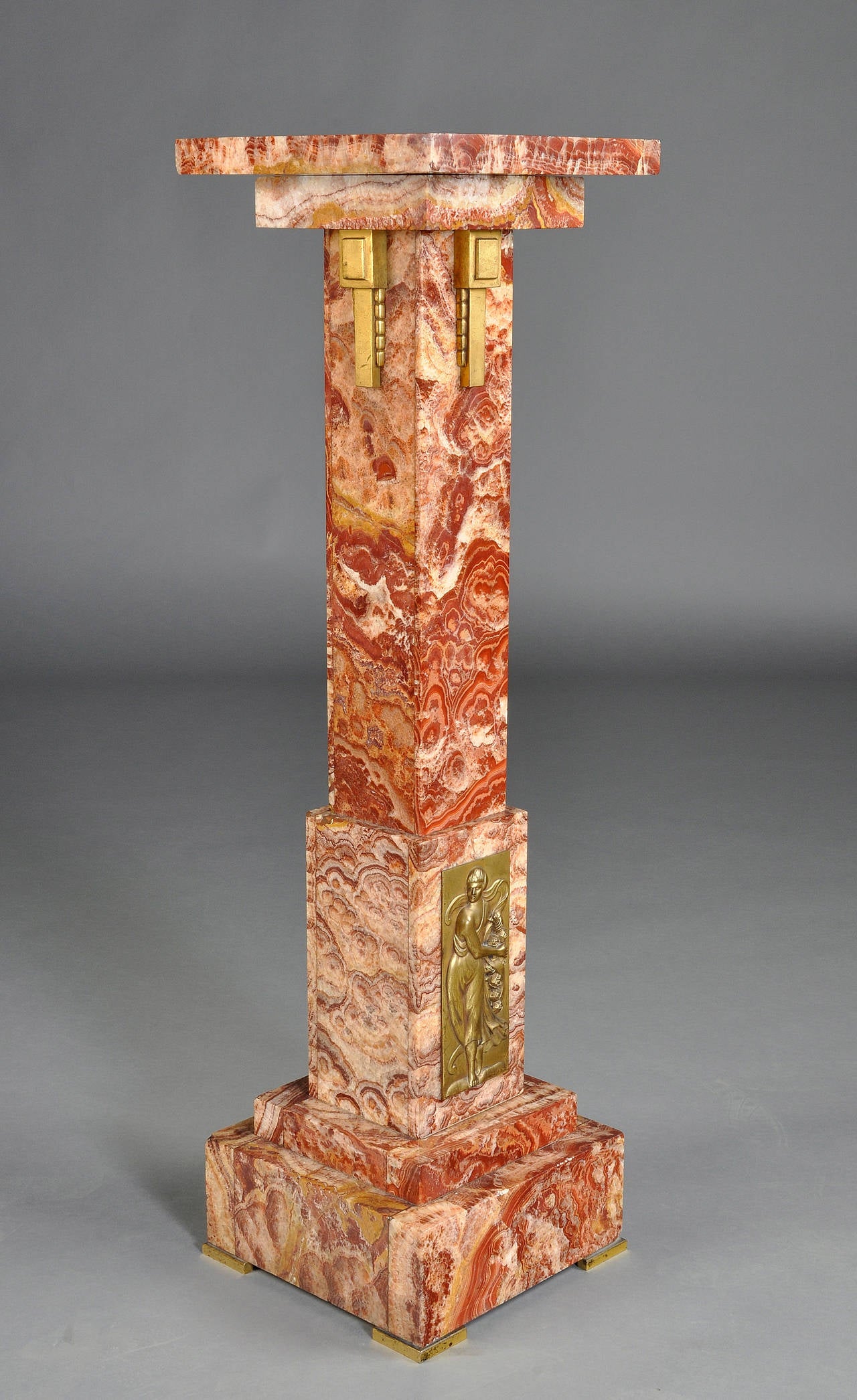 Early 20th Century Marble and Bronze Art Deco Column, circa 1925 For Sale