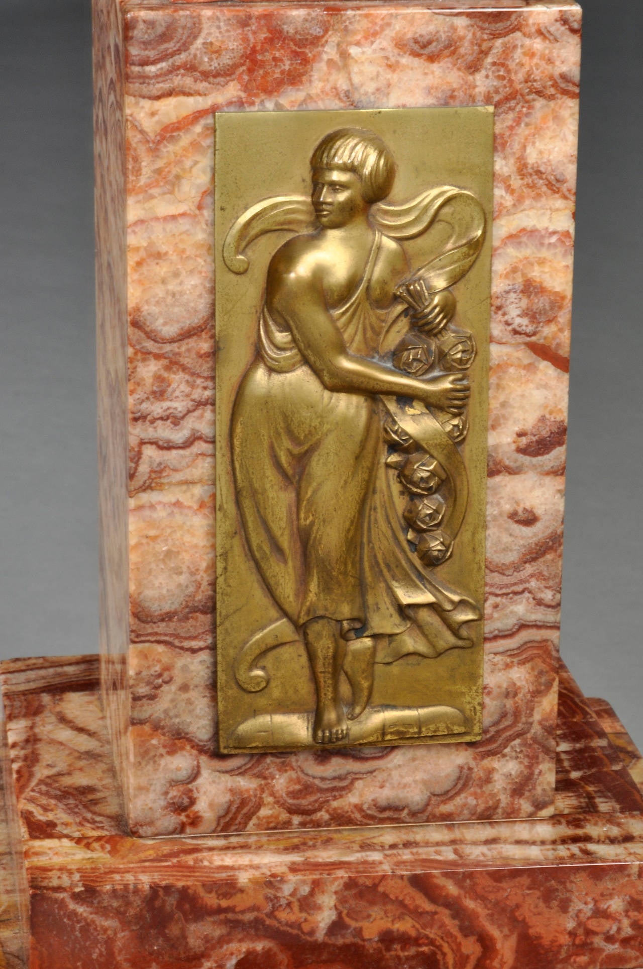 Marble and Bronze Art Deco Column, circa 1925 For Sale 2