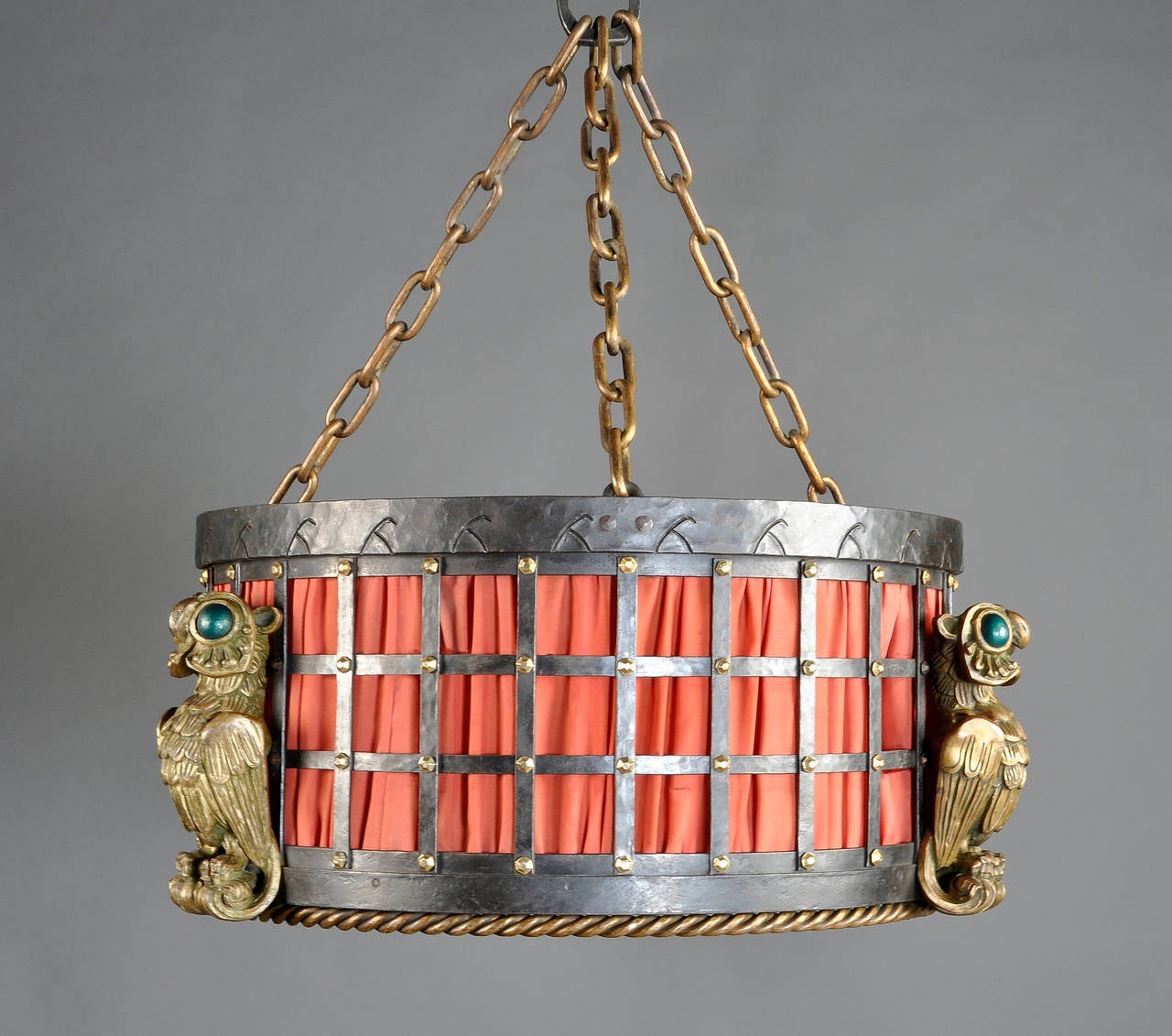 Adalbert Szabo Rare Wrought Iron and Bronze Ceiling Light, circa 1925 1