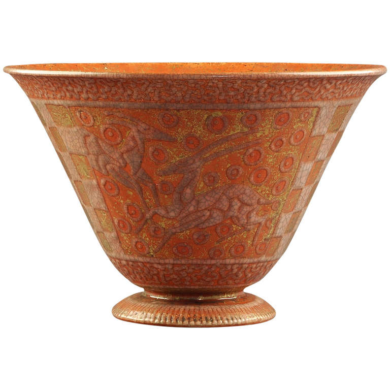 Jean Mayodon Glazed Ceramic Large Bowl Circa 1950 For Sale