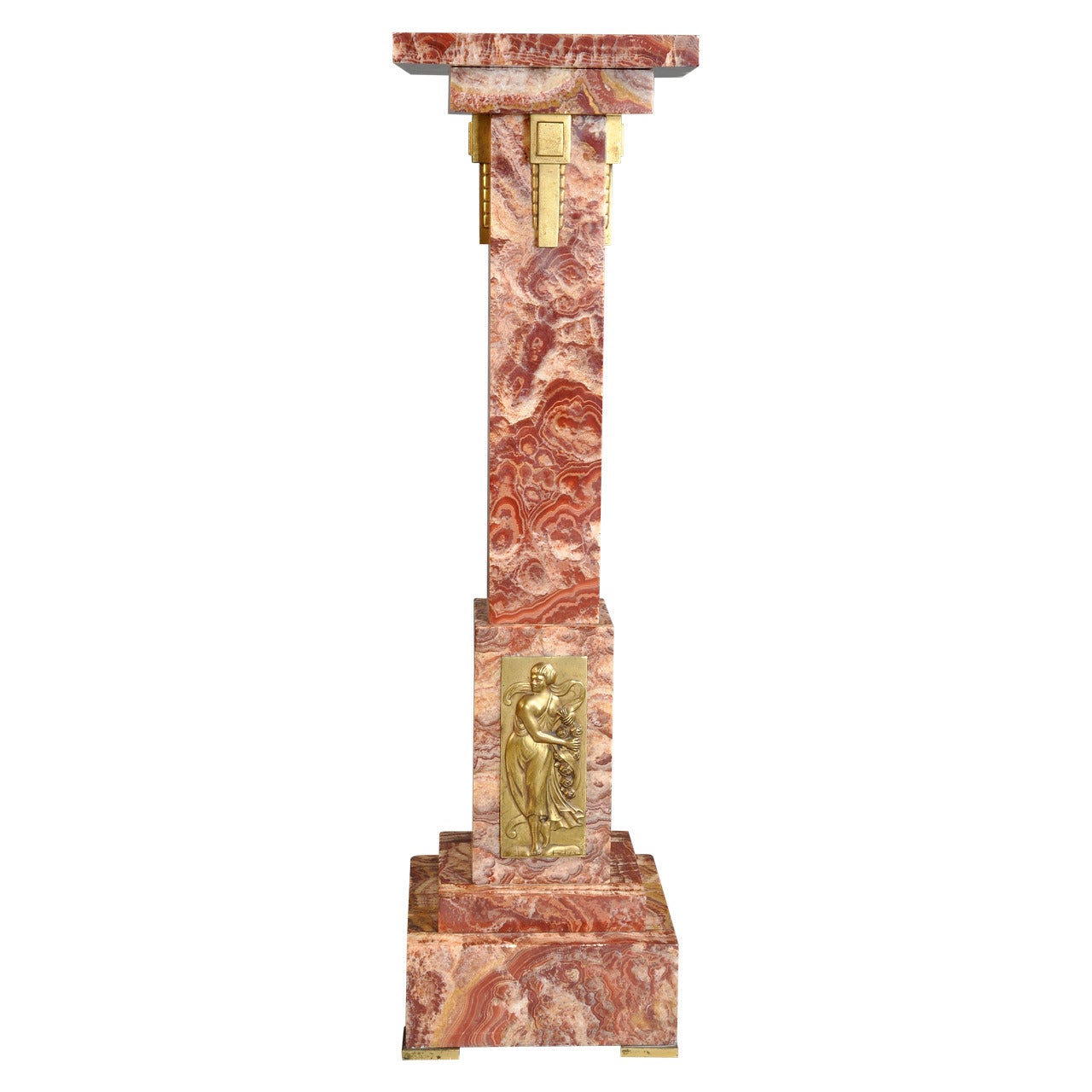 Marble and Bronze Art Deco Column, circa 1925 For Sale