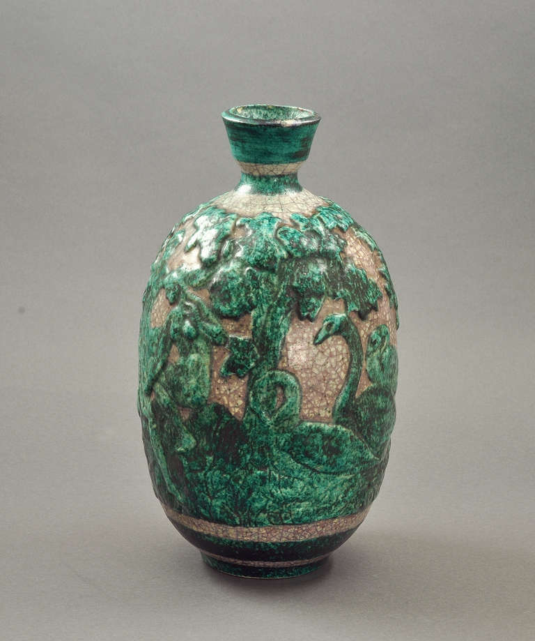 Extremely Rare Jean Mayodon Earthenware Vase, circa 1940