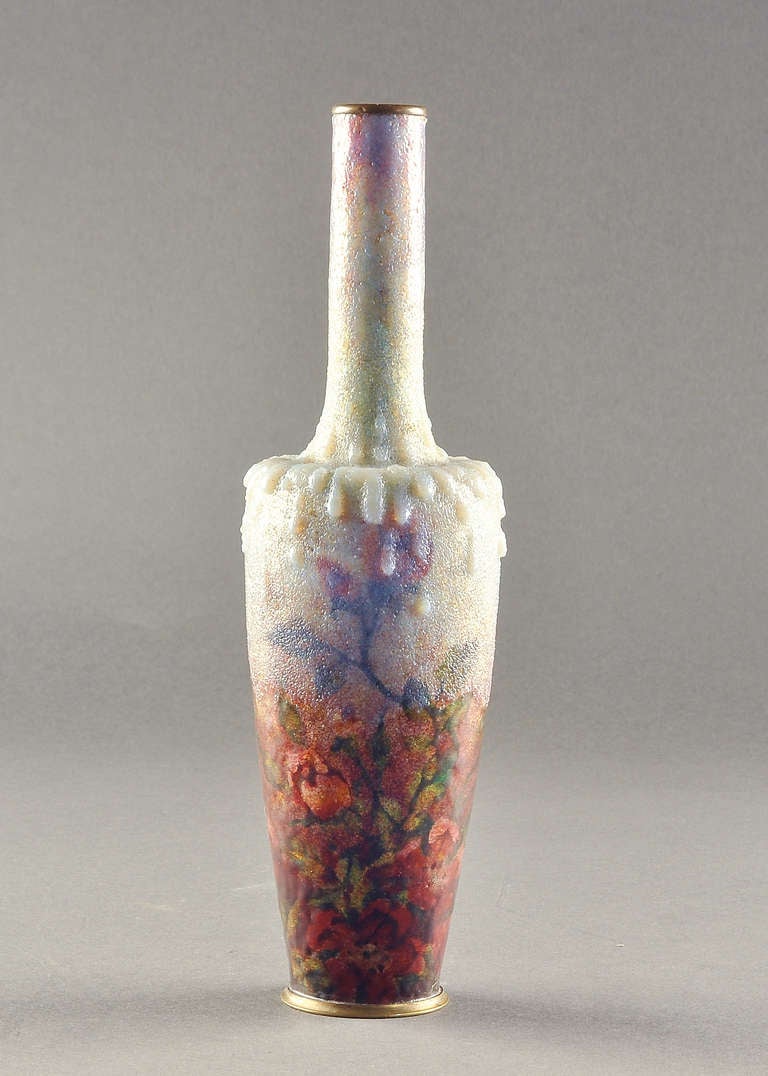 Jules Sarlandie Embossed Floral Enameled Vase