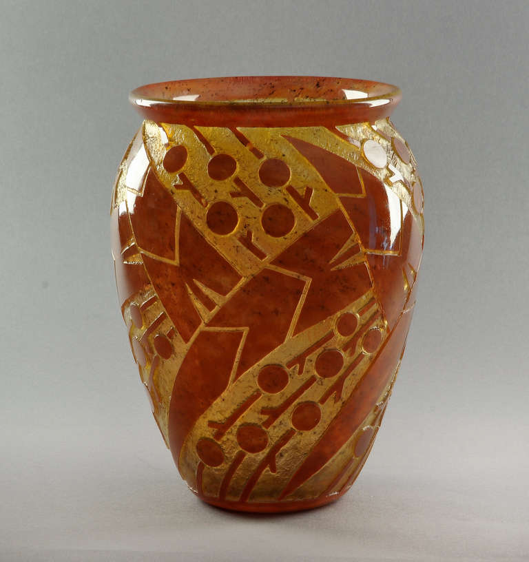 French Rare Daum Nancy Art Deco Acid Etched Vase, circa 1925-1930 For Sale